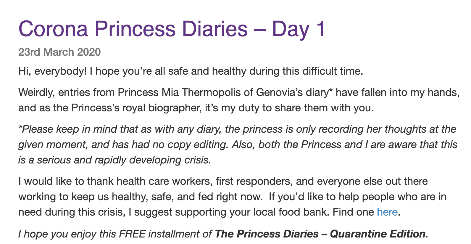 Corona Princess Diaries - Day 1 (Introduction)