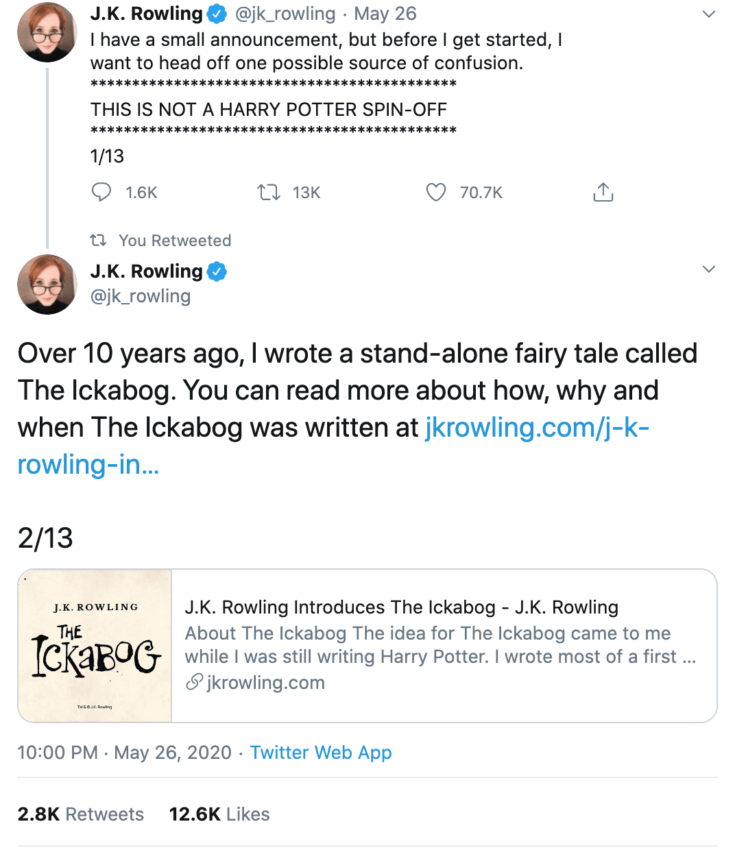 J.K. Rowling tweets about The Ickabog