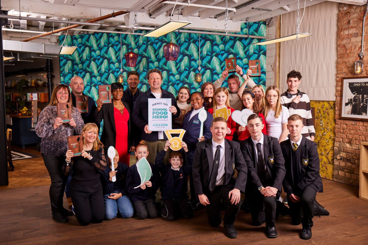 Good School Food awards winners with Jamie Oliver